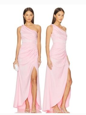 Elliatt One-Shoulder Light Pink Maxi Dress with Thigh Slit